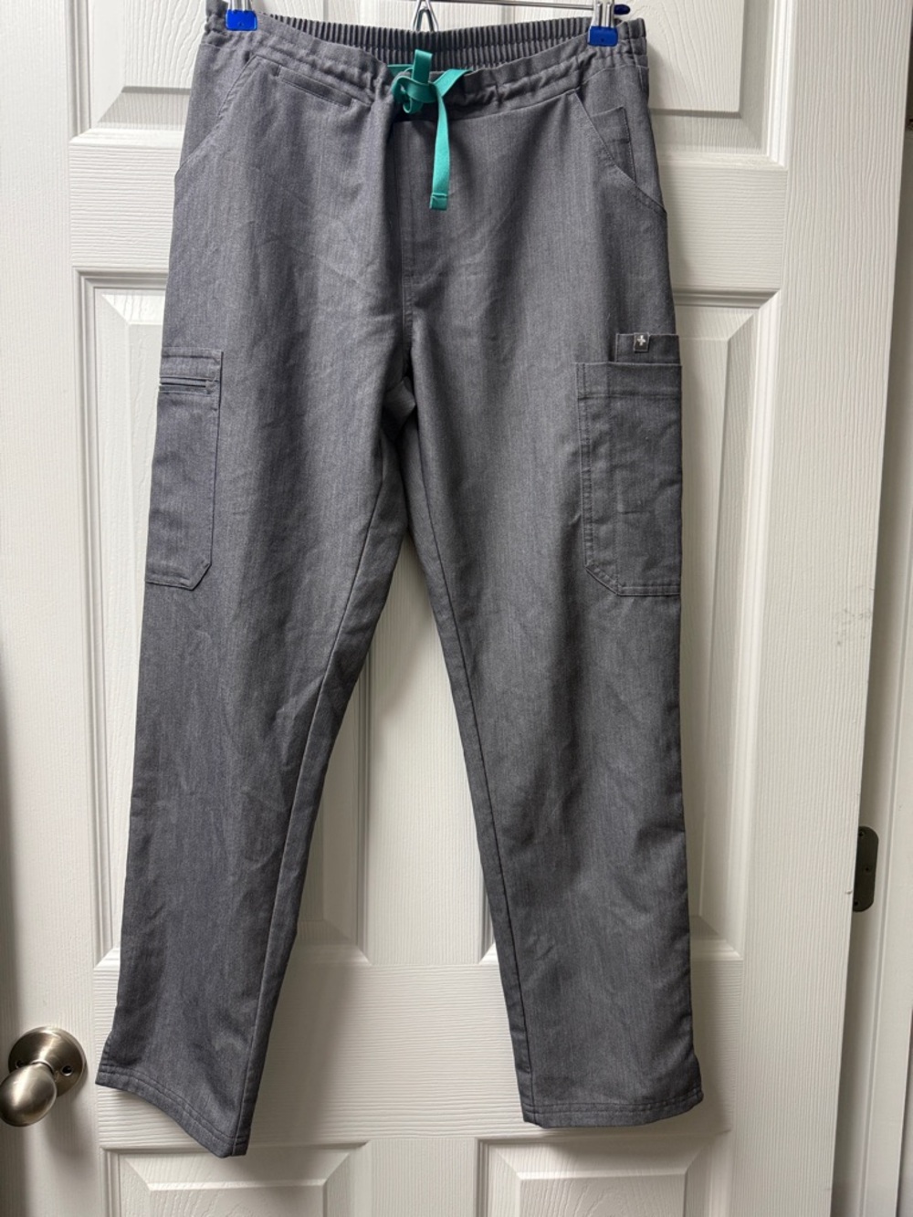 FIGS Women's Gray Track Joggers with Teal Drawstring